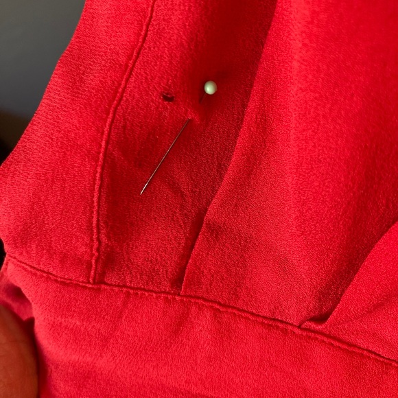 Carole Little Red Silk Button& Loop Front Blouse Size 8 - Picture 9 of 12